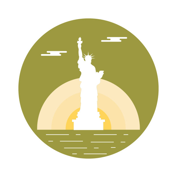 自由女神像，太阳和云彩。纽约地标。图片下载