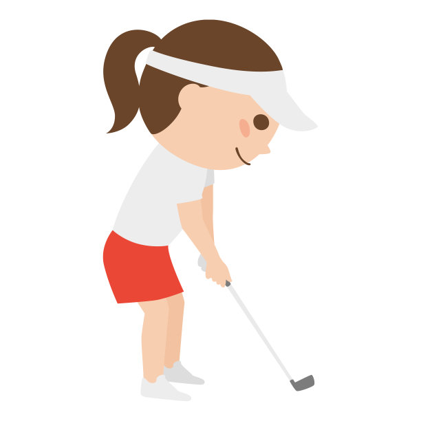 一个年轻女子的画像。她在高尔夫球俱乐部挥杆。图片下载