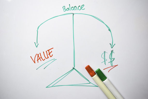 平衡价值和金钱文本与关键字隔离在白板背景。图表或机制概念。图片下载