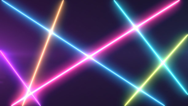 摘要霓虹灯明亮的镜头耀斑在黑色的背景。激光显示彩色横幅广告设计技术图片下载