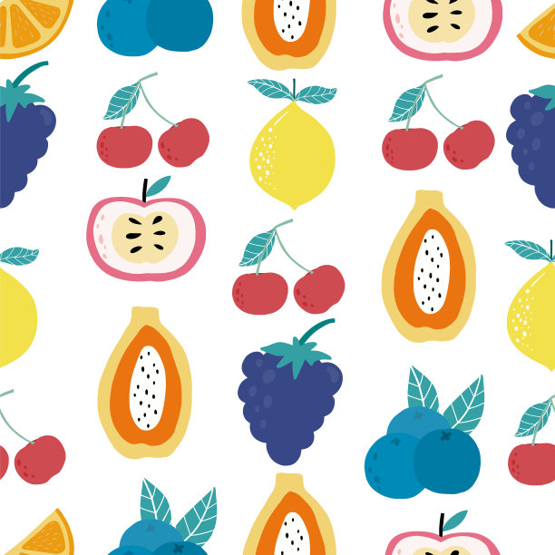 可爱的水果背景柠檬，猕猴桃，桃子，香蕉，鳄梨。矢量插图无缝模式的背景，壁纸，织物图片下载
