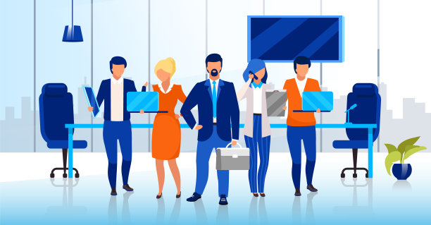 专业的业务团队平面矢量插画。自信的商人和女商人卡通人物。成功的公司员工，企业员工。办公室职员，董事图片下载