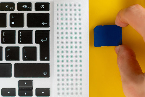 手持SD闪存驱动器，并将其插入笔记本电脑图片下载