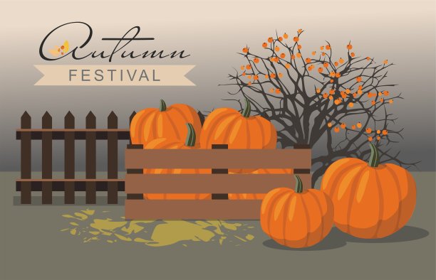 秋天的节日。南瓜旁边的浆果灌木。图片下载