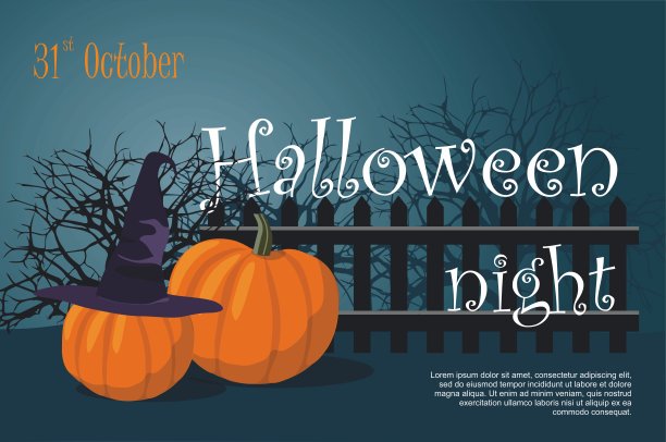 两个南瓜在黑暗的夜晚背景。万圣节图片下载