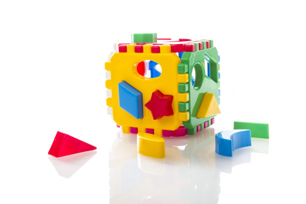 拼图玩具与彩色块孤立在白色的背景图片下载