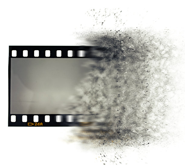 在白色背景上变形为沙尘暴或尘雾的溶解胶片框架图片下载