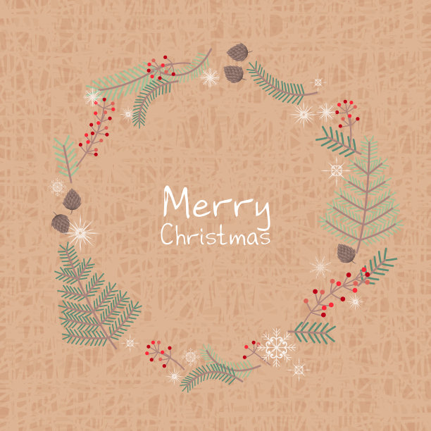 松树叶，红浆果，松子和雪花在棕色的背景矢量装饰圣诞节日活动。图片下载