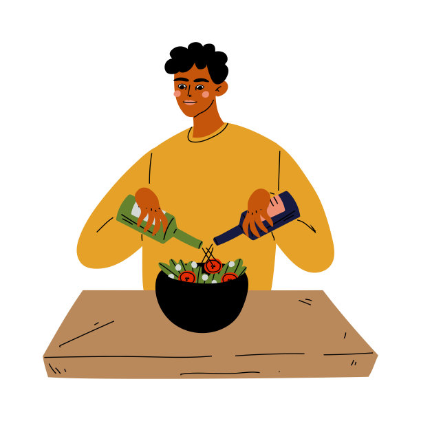 年轻人在厨房矢量图烹饪沙拉图片下载