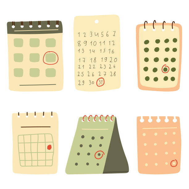 日历与假日标记日期矢量简单设置隔离在白色背景上。图片下载