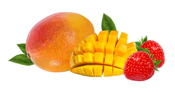 草莓和芒果孤立在白色图片下载