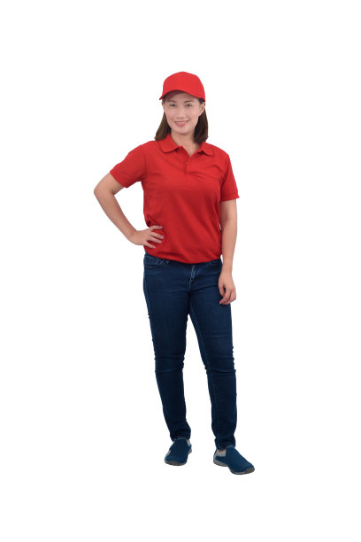 肖像快乐的女员工在制服孤立的白色图片下载