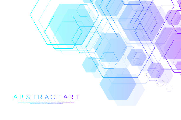 彩色抽象的医学背景DNA研究，分子，遗传学，基因组，DNA链。保健科技创新模式。六边形艺术概念的遗传分析。生物技术的向量图片下载