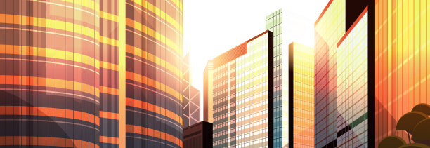 美化城市街道日落天际线高楼大厦现代城市景观背景平坦水平特写图片下载