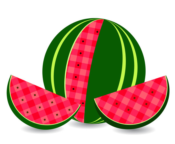 西瓜和西瓜片的平面程式化矢量插图。图片下载