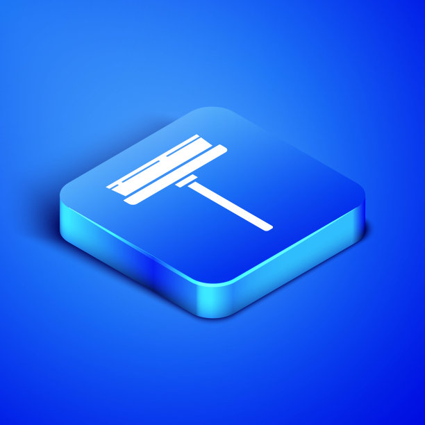 等距清洁服务与橡胶清洁剂的窗口图标隔离在蓝色背景。刮刀,刮刀,刮水器。蓝色方块按钮。矢量图图片下载