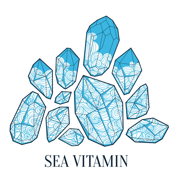 矢量设计与海洋和水晶纹理。卷曲的波浪和螺旋。矢量插图与矿物。图片下载