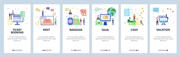 旅行社网站和手机应用程序上的屏幕矢量模板图片下载