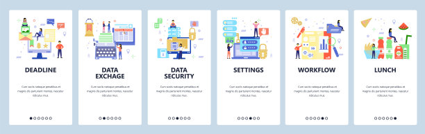 工作流程网站和移动应用程序上的屏幕矢量模板图片下载