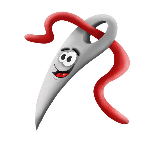 卡通缝纫针与红线在白色的背景，插图图片下载