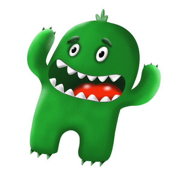 卡通绿色怪物在白色的背景，插图图片下载