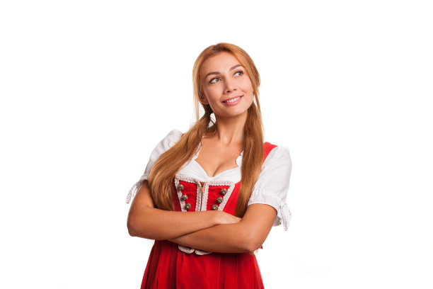 美丽性感的巴伐利亚女服务员穿着紧身连衣裙庆祝啤酒节图片下载