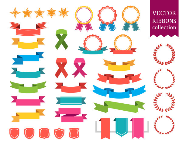 矢量装饰设计元素收集-丝带，框架，贴纸，标签。礼品及配件插图。圣诞贴纸和装饰品。标签，徽章和边框收集。图片下载