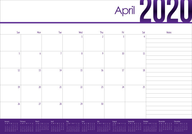 2020年4月桌面日历矢量素材图片下载