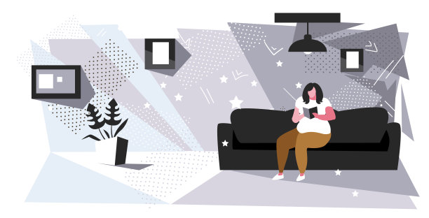 胖女人坐在沙发上看书胖女孩用教材放松沙发教育肥胖概念现代客厅室内素描全长水平图片下载