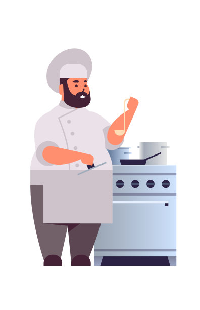 男专业厨师厨师准备和品尝菜肴，男餐厅工作人员在统一近厨房炉具烹饪食物概念平全长垂直图片下载