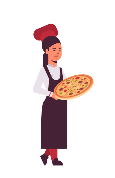 女专业厨师厨师拿着托盘与新鲜的披萨女餐厅厨房工人在统一的烹饪食物概念平全长垂直图片下载