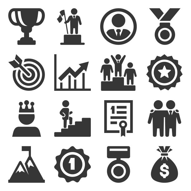 成功和胜利图标设置为白色背景。向量图片下载