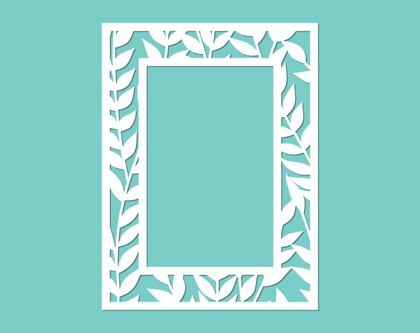 激光切割纸蕾丝框架，矢量插图。带有叶子图案的装饰性剪纸相框。抽象的背景。婚礼请柬和贺卡元素。图片下载
