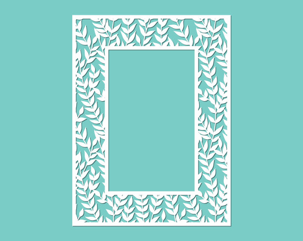 激光切割纸蕾丝框架，矢量插图。带有叶子图案的装饰性剪纸相框。抽象的背景。婚礼请柬和贺卡元素。图片下载