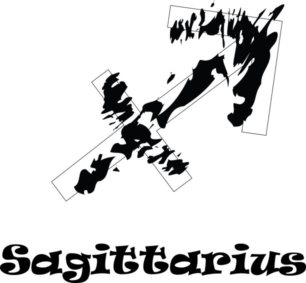 水彩黑色的射手座配上Ravie风格的名字图片下载