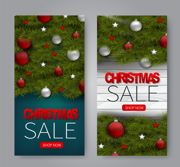 圣诞节销售旗帜。传单一套分发的传单或传单冬季假期季设计理念。现实的矢量图。图片下载
