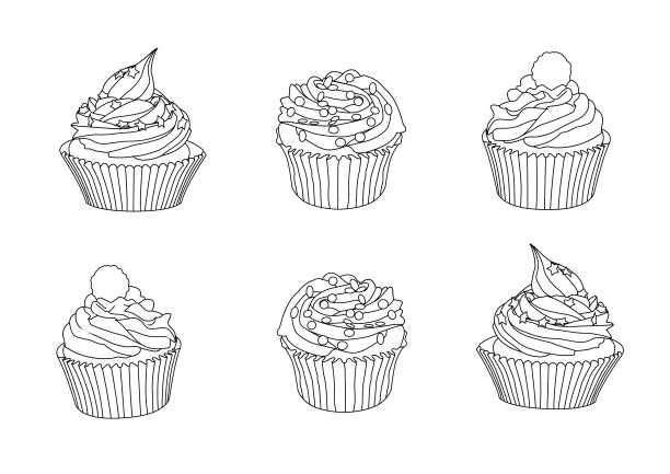 线纸杯蛋糕在白色背景插图矢量图片下载