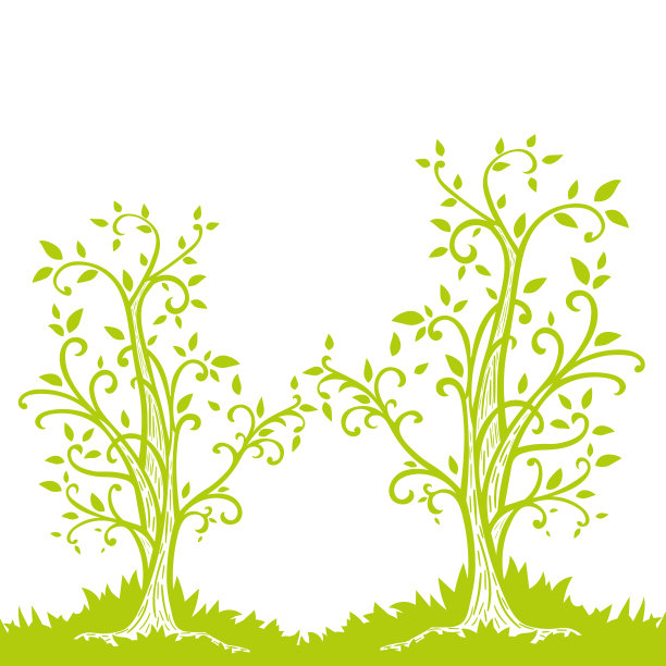 传单与手绘绿色生态卷曲树和空白的文字孤立在白色的背景。春天的邀请卡。矢量插图。图片下载