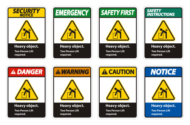 重物体，两人升降机要求标志隔离在白色背景图片下载