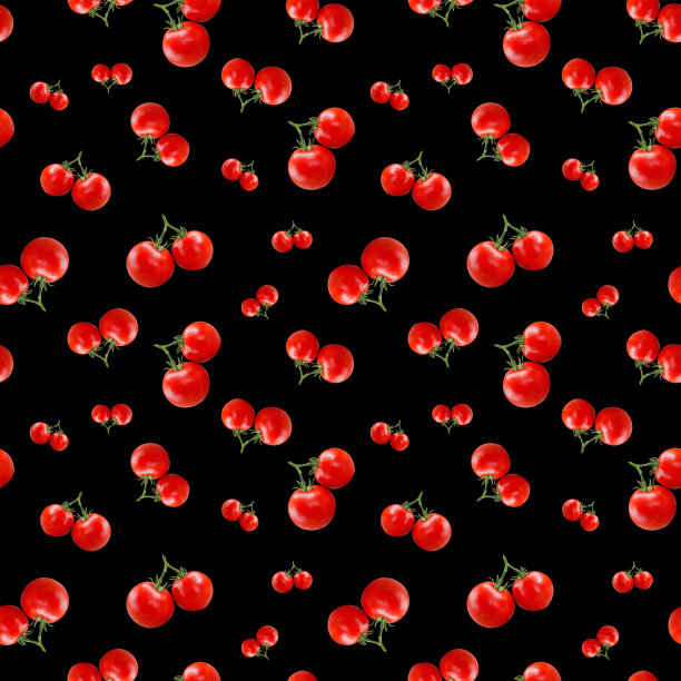 蔬菜无缝图案上的黑色背景。彩色现代设计的番茄背景印刷。图片下载