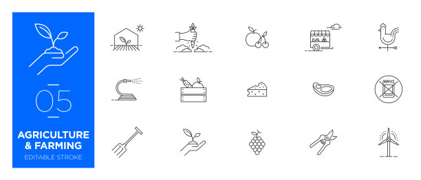 一套农业和农业线图标-现代图标图片下载