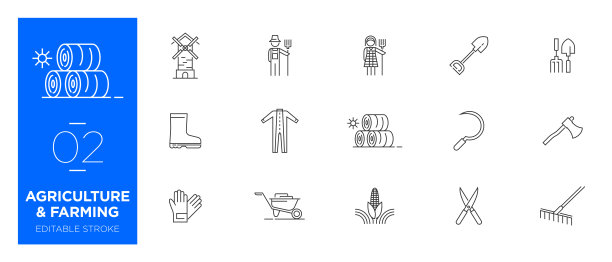 一套农业和农业线图标-现代图标图片下载