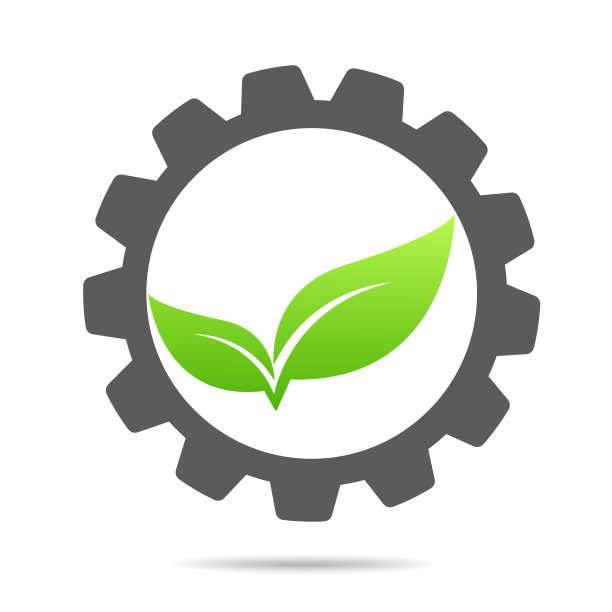齿轮和叶片标志组合。机制和生态符号或图标图片下载