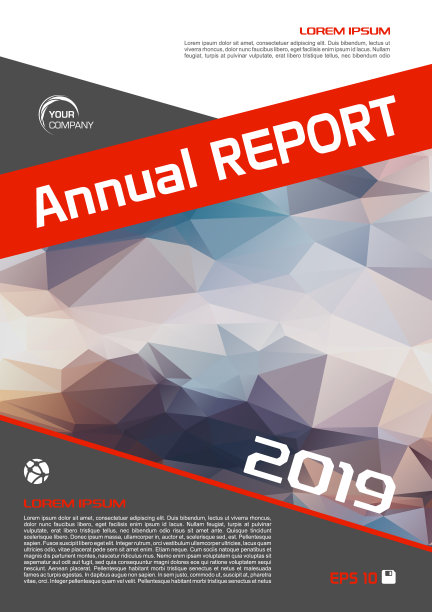 现代矢量传单，年度报告，小册子封面和背景与彩色低聚三角形在红色图片下载
