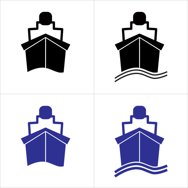 船舶图标设置在黑色和蓝色的白色背景-向量图片下载