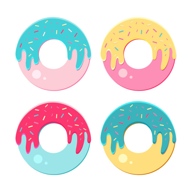 油炸圈饼矢量集孤立的白色背景。甜甜甜圈收藏以鲜亮、五彩琉璃为主。平面矢量中的现代图标。前视图。Сartoon。图片下载