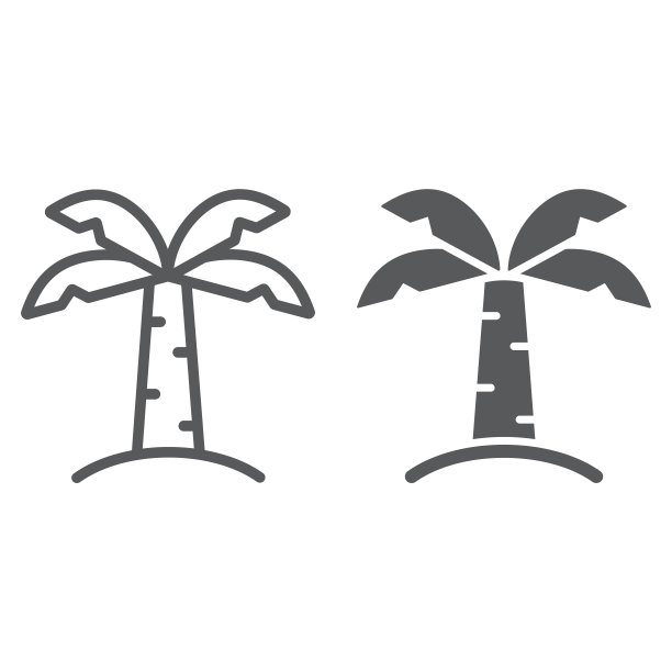 棕榈树线和字形图标，自然和植物，热带树标志，矢量图形，白色背景上的线性模式。图片下载