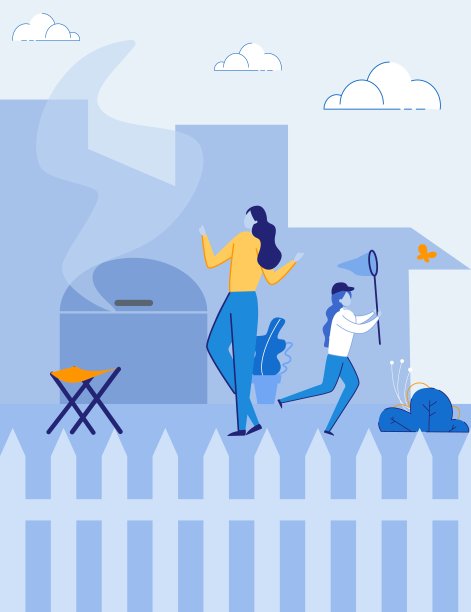 一家人在后院烧烤野餐。图片下载