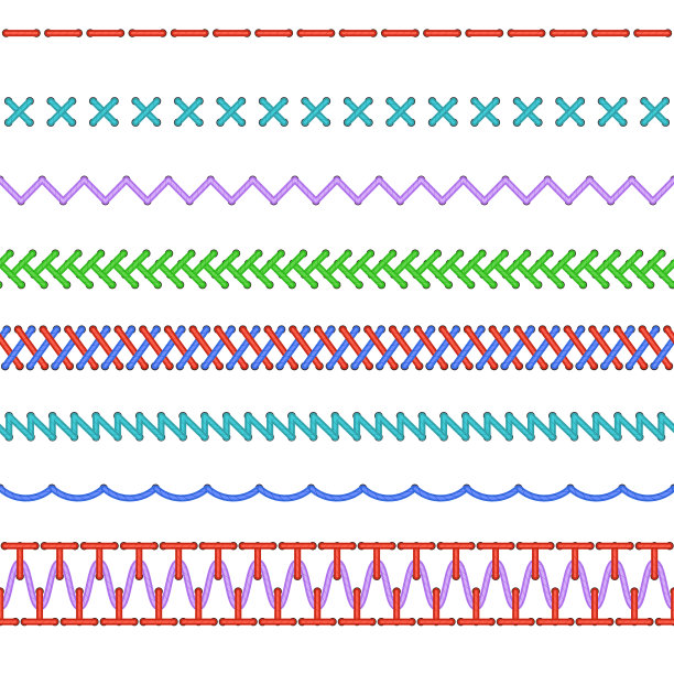 逼真详细的3d彩色缝线集。向量素材图片