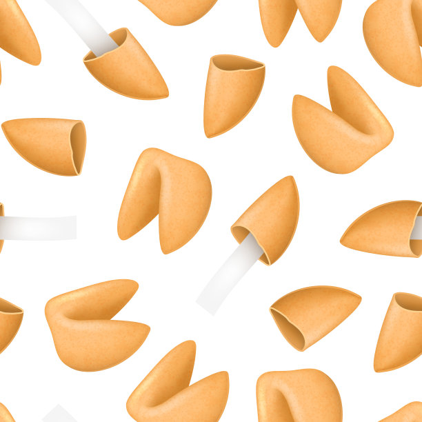 逼真详细的3d幸运饼干无缝模式背景。向量图片下载